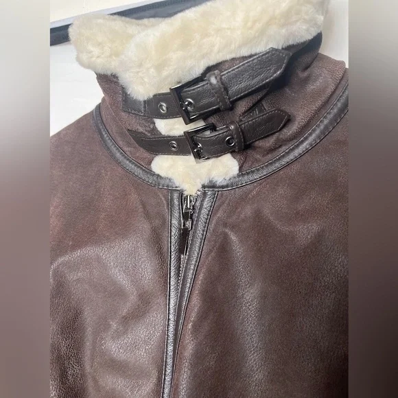Shearling Coat Sheepskin Real Leather Jacket for Women Bomber Aviator unisex - Picture 3 of 10